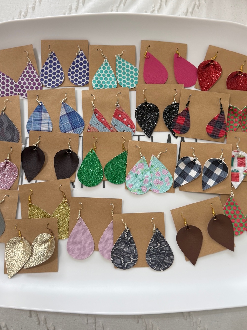 Handmade Teardrop Faux Leather Earrings - Pink, Green, Black, Gold, Blue